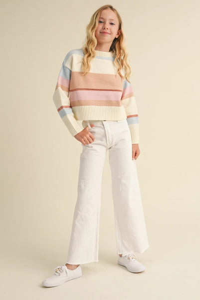 Tween Cream Multi Striped Sweater