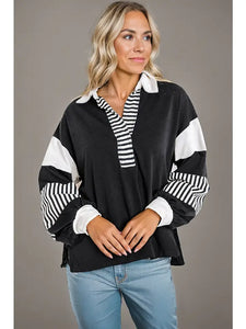 Black Stripe & Color Block Contrast Isabella Top