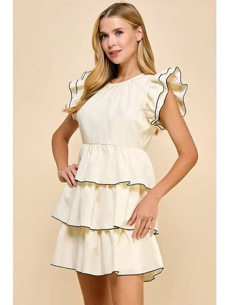 Cream Celeste Tiered Ruffle Dress