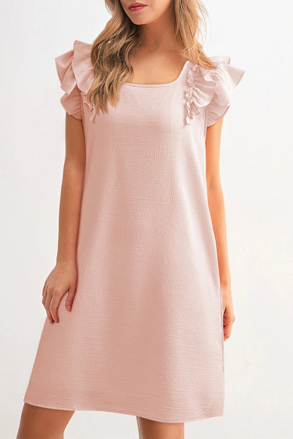 Pink Textured Bow Ruffled Hollie Mini Dress