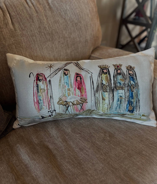 Colorful Nativity Lumbar Pillow