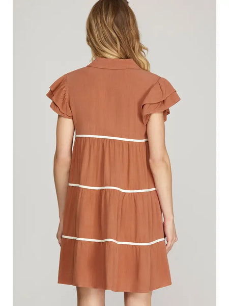 Cinnamon Ruffle Sleeve Tiered Daphne Dress