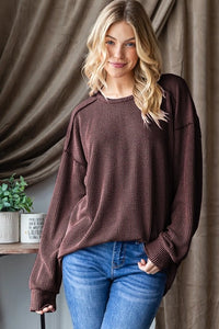 Brown Long Sleeve Lana Ribbed Top