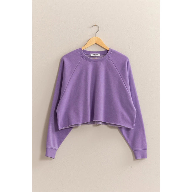 Lavender Raw Hem Cropped Belle Sweater