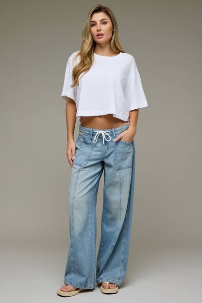Vintage Drawstring Mid Rise Wide Leg Jeans