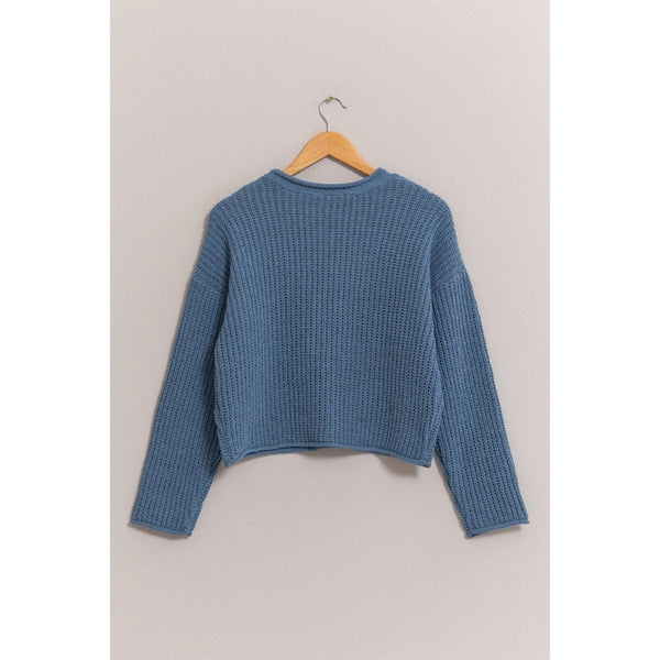 Gray Blue Aria Rolled Edge Sweater