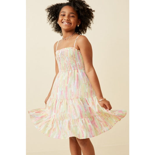 Youth Watercolor Smocked Tiered Tank Dress