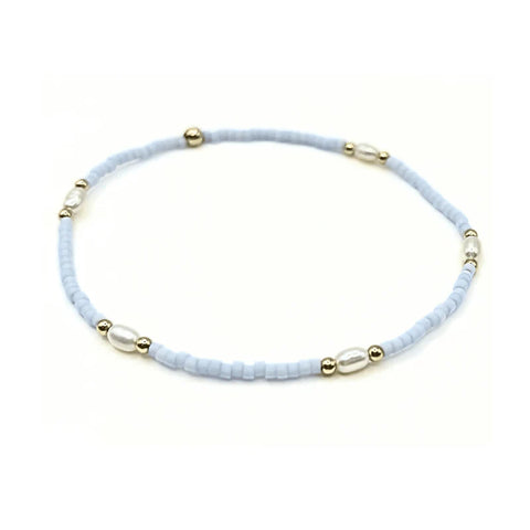 Light Blue Game Day Gold-Filled & Natural Rice Pearls Bracelet