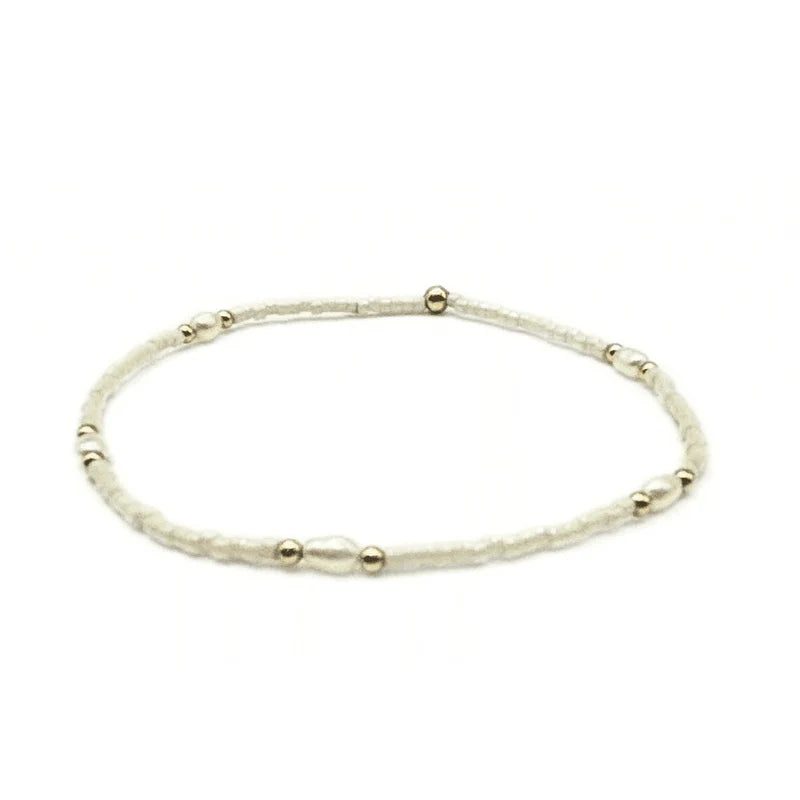 White Game Day Gold-Filled & Natural Rice Pearls Bracelet