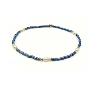 Blue Game Day Gold-Filled & Natural Rice Pearls Bracelet