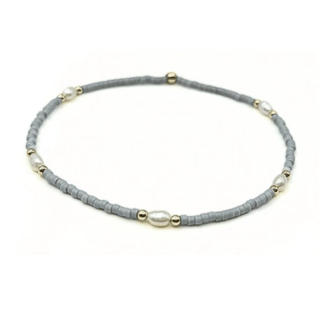 Gray Game Day Gold-Filled & Natural Rice Pearls Bracelet