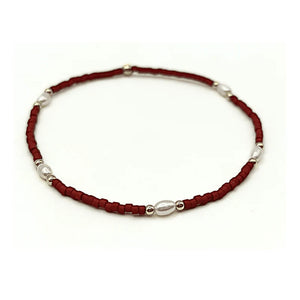 Crimson Game Day Gold-Filled & Natural Rice Pearls Bracelet