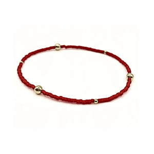 Red Game Day Gold-Filled & Seed Bead Waterproof Bracelet