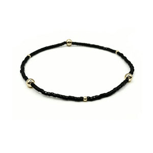 Black Game Day Gold-Filled & Seed Bead Waterproof Bracelet