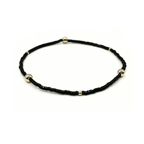 Black Game Day Gold-Filled & Seed Bead Waterproof Bracelet