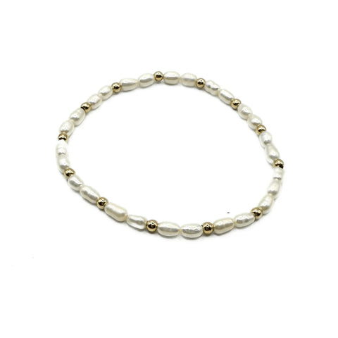 Rice Pearl Bracelet with 3mm 14k Gold-Filled Beads