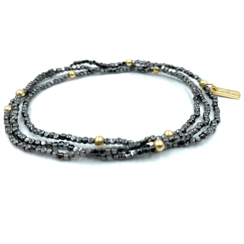 BOHO Bracelet Stack in Black Hematite + Gold Filled