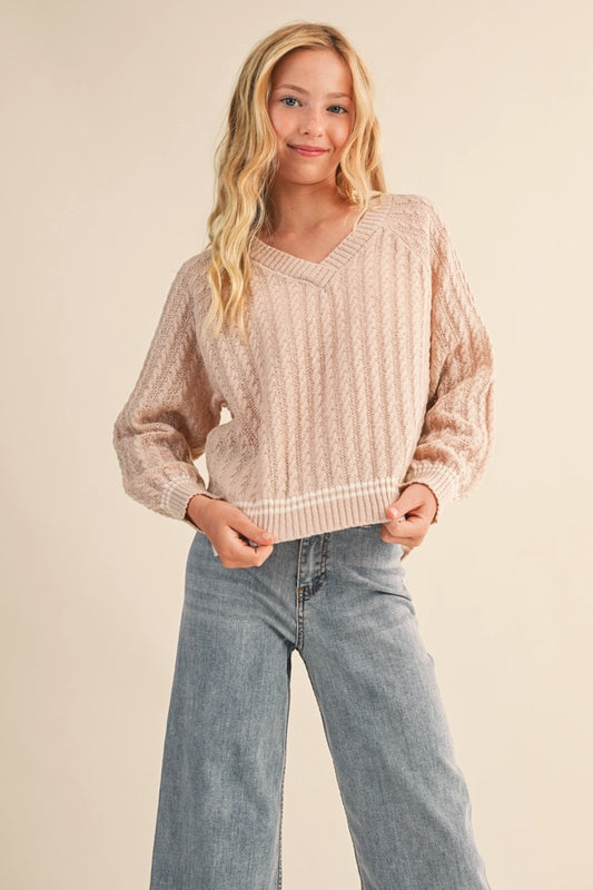 Tween Blush Beige V-Neck Sweater