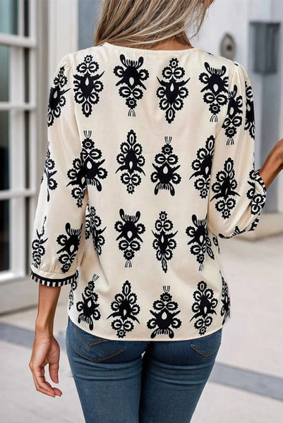 Cream & Black Geometric Margaret Blouse