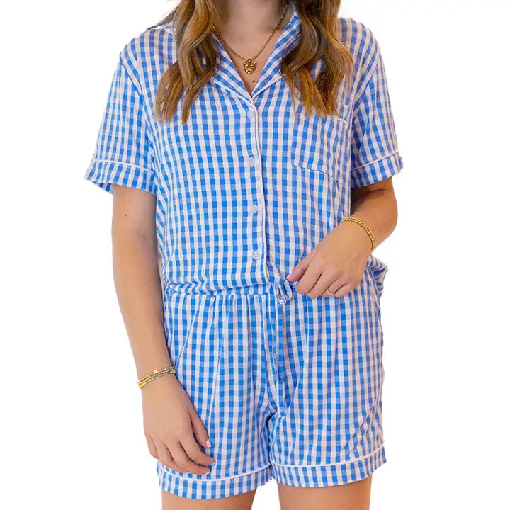 Lulu Mac Blue Gingham Pj Short Set