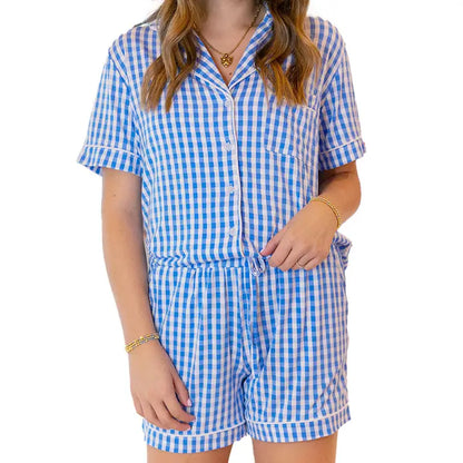 Lulu Mac Blue Gingham Pj Short Set