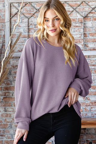 Dusty Lavender Long Sleeve Paige Ribbed Top