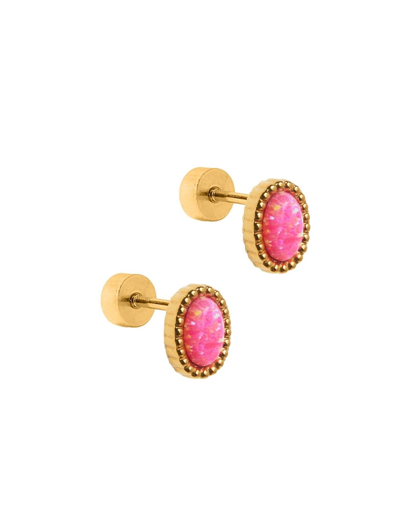 Luna Opal Hot Pink Screwback Stud Earrings