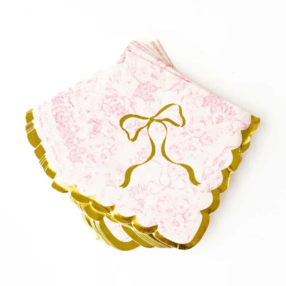 Pink Bow Toile Paper Beverage Napkin Packs