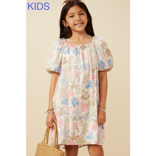 Youth Ivory Floral Puff Sleeve Foiled Dress