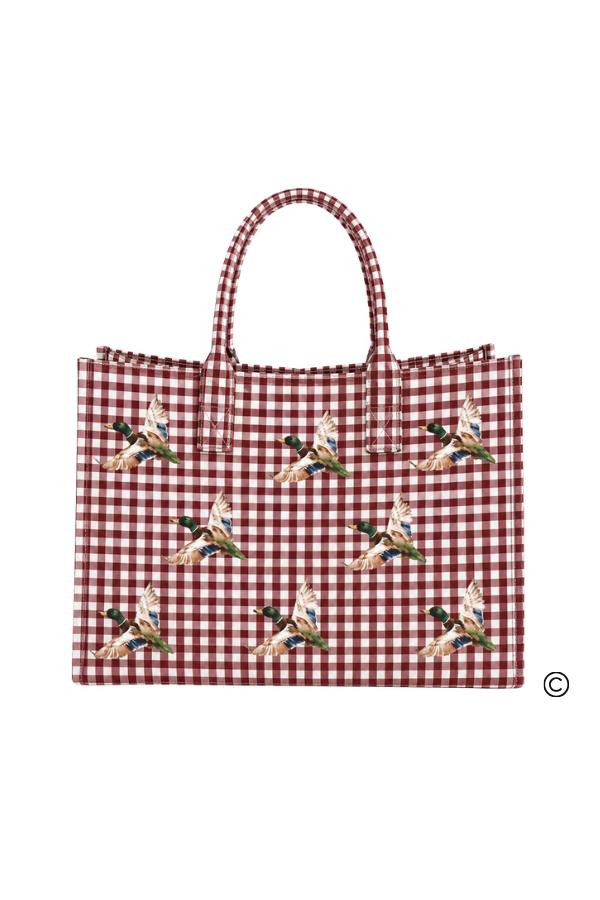 Maroon Mallard Marshland Gingham Vinyl Tote