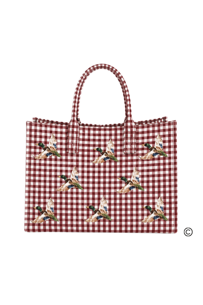 Maroon Mallard Marshland Gingham Vinyl Tote