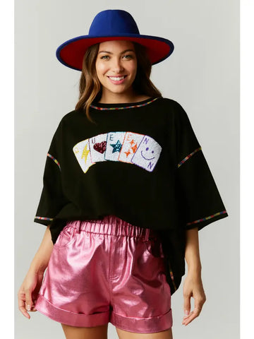 Black Rainbow Queen Poker Sequin Tee