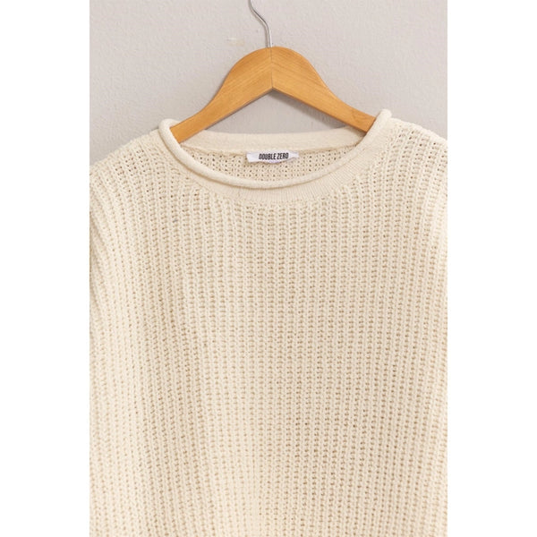 Cream Aria Rolled Edge Sweater