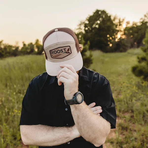 Youth Khaki & Brown Roost 7 Panel Logo Patch Hat