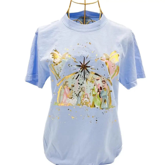 Hydrangea Pastel Nativity Gold Foil Tee