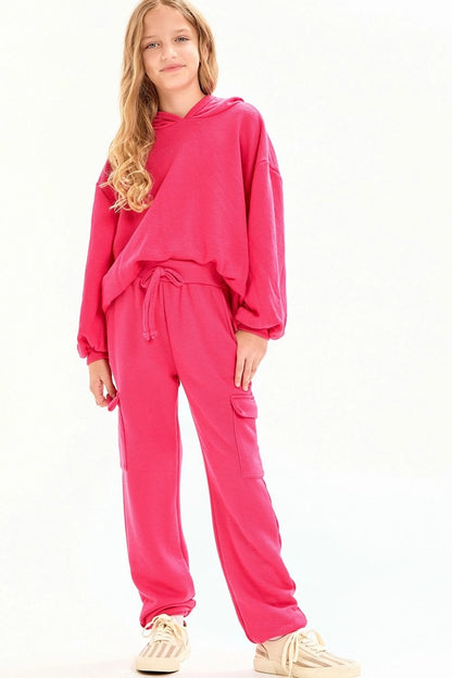 Youth Hot Pink Cotton French Terry Cargo Sweatpants