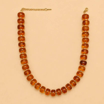 Chunky Amber-Tone Barrel Bead Necklace
