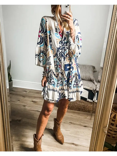 Boho Printed Bethany Mini Dress