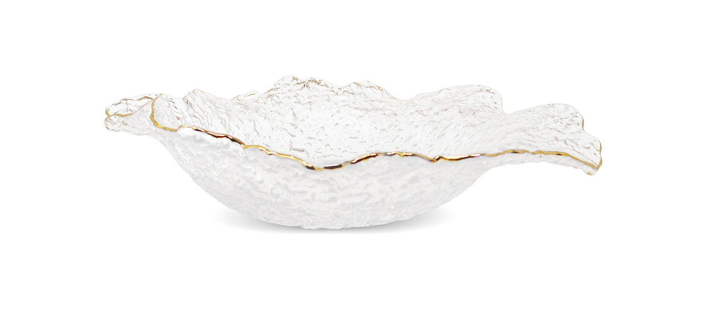 Small Hammered Glass Ruffled Bowl With Gold Trim