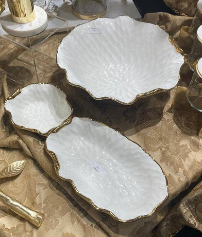 White/Gold Salad Bowl New Bone China Scalloped Edge