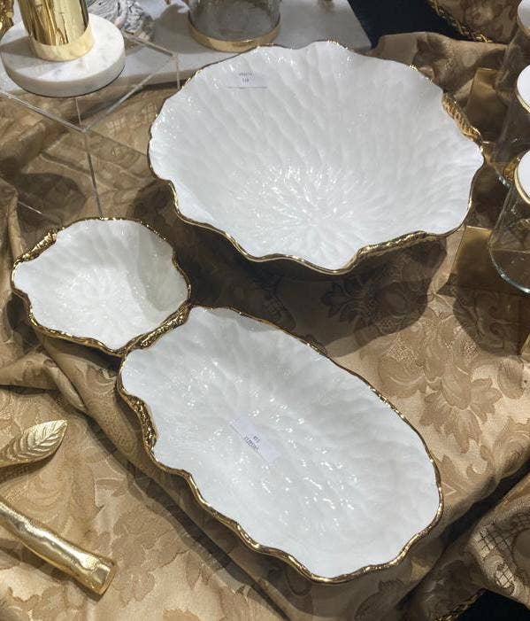 White/Gold Soup Bowls New Bone China Scalloped Edge
