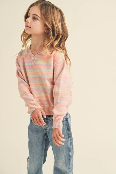 Tween Coral Multi Striped Sweater