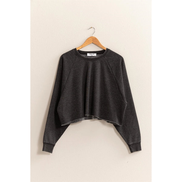 Black Raw Hem Cropped Belle Sweater