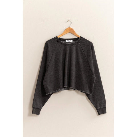 Black Raw Hem Cropped Belle Sweater