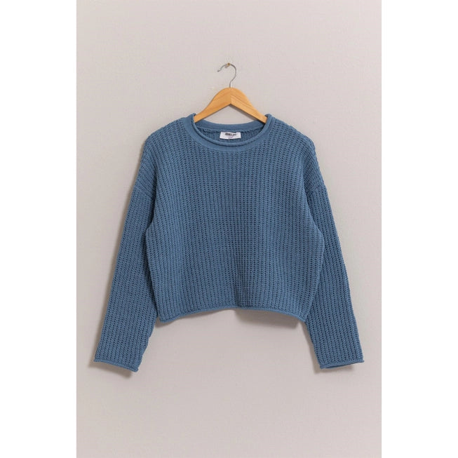 Gray Blue Aria Rolled Edge Sweater