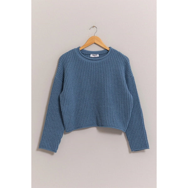 Gray Blue Aria Rolled Edge Sweater