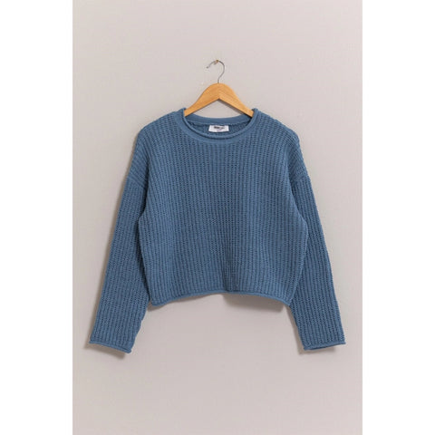 Gray Blue Aria Rolled Edge Sweater