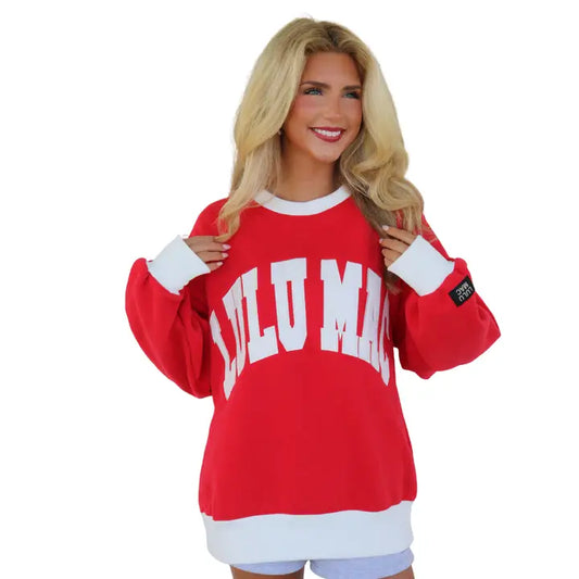 Lulu Mac Red & White Color Block Stitch Sweatshirt