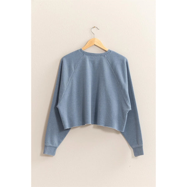 Gray Blue Raw Hem Cropped Belle Sweater