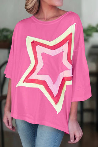 Rose Pink Colorblock Star Patched Top